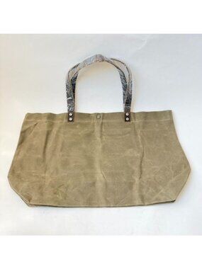 NEW Large Waxed Canvas Tote Bag Olive Green Brown Leather